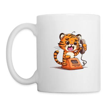 Little tiger on the phone - Mug - white - Left