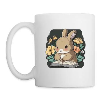 Bunny lit livre lapin rat de bibliothèque lire des livres - Mug blanc - blanc - Gauche