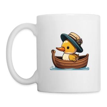 Canard mignon en bateau à rames avec chapeau d’été et fleur - Mug blanc - blanc - Gauche
