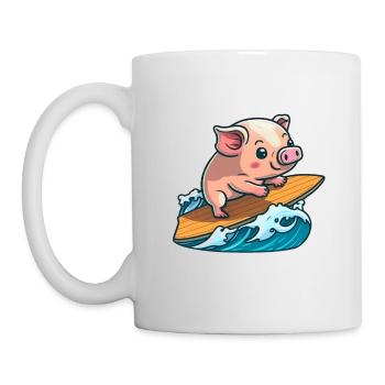 Cute pig surfing in the sea on surfboard surfing - Mug - white - Left