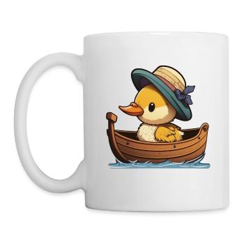 Süße Ente im Ruderboot mit Sommerhut und Blume - Tasse - Weiß - Links