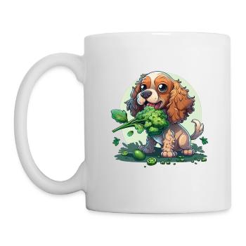 Un chien mignon mange des légumes au brocoli - Mug blanc - blanc - Gauche