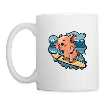 Joli cochon surfant dans la mer sur une planche de surf - Mug blanc - blanc - Gauche