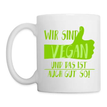 Vegan Gut so Daumen hoch SabineVegan HerzAufShirt - Tasse - Weiß - Links