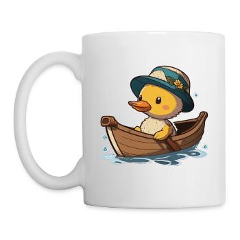 Canard mignon en bateau à rames avec chapeau d’été et fleur - Mug blanc - blanc - Gauche