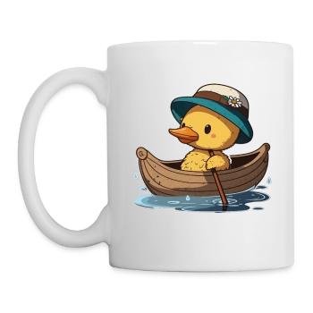 Canard mignon en bateau à rames avec chapeau d’été et fleur - Mug blanc - blanc - Gauche