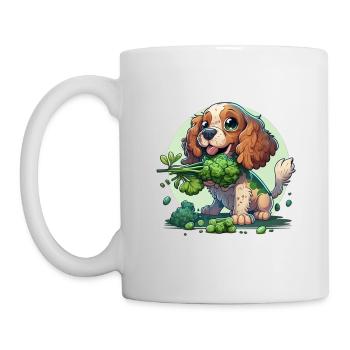 Un chien mignon mange des légumes au brocoli - Mug blanc - blanc - Gauche