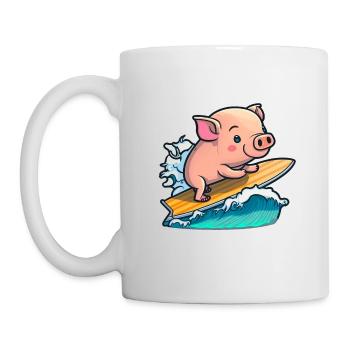 Cochon mignon dans la mer surf surf surf surf sur planche de surf - Mug blanc - blanc - Gauche