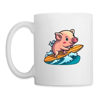 Cute pig in the sea surfing surfing surf on surfboard - Mug - white - Left