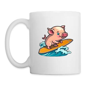 Cochon mignon dans la mer surf surf surf surf sur planche de surf - Mug blanc - blanc - Gauche
