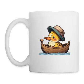Süße Ente im Ruderboot mit Sommerhut und Blume - Tasse - Weiß - Links