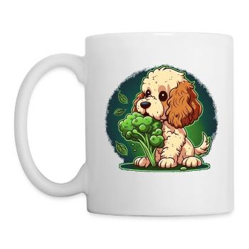 Un chien mignon mange du brocoli vert légumes verts - Mug blanc - blanc - Gauche