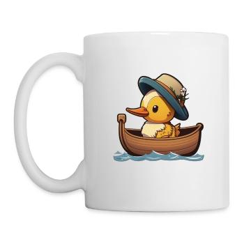 Canard mignon en bateau à rames avec chapeau d’été et fleur - Mug blanc - blanc - Gauche