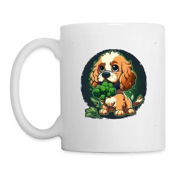 Un chien mignon mange du brocoli vert légumes verts - Mug blanc - blanc - Gauche