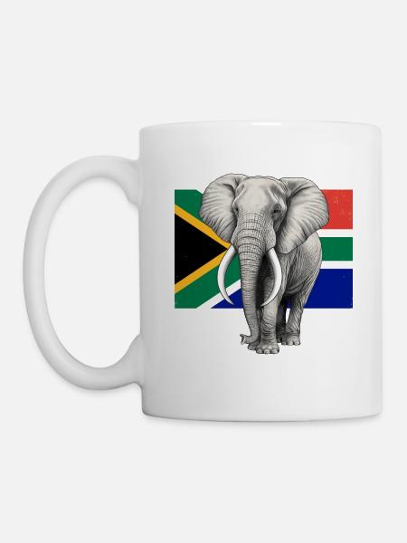 Elefant Flagge von Südafrika - Tasse - Weiß