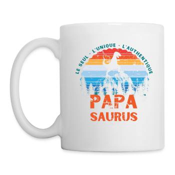 Papa Saurus cadeau t shirt papa saurus authentique - Mug blanc - blanc - Gauche