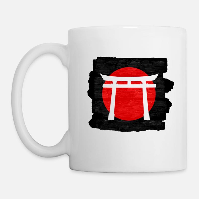 Porte Torii blanche sur le soleil rouge: sereine et symbolique - Mug blanc - blanc