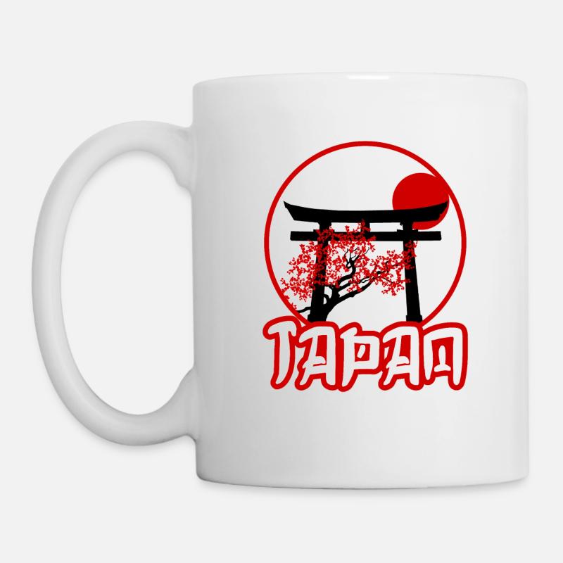 Black Torii Gate with Cherry Tree at Sunset - Mug - white