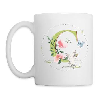 Lettre initiale C avec chat - Mug blanc - blanc - Gauche