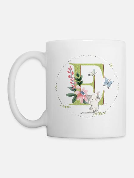 Première lettre E avec chat - Mug blanc - blanc