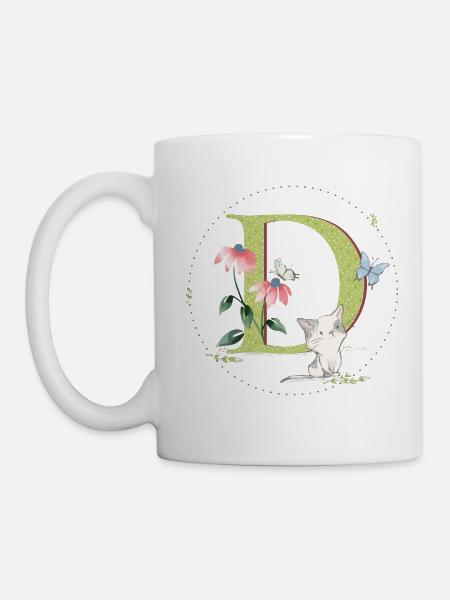 Anfangsbuchstabe D mit Katze - Tasse - Weiß