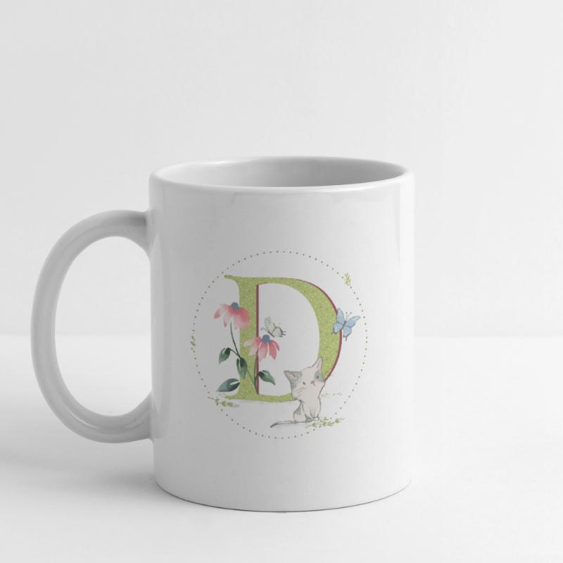 Anfangsbuchstabe D mit Katze Tasse