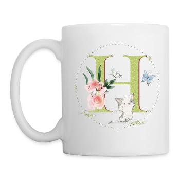 Anfangsbuchstabe A mit Katze - Tasse - Weiß - Links