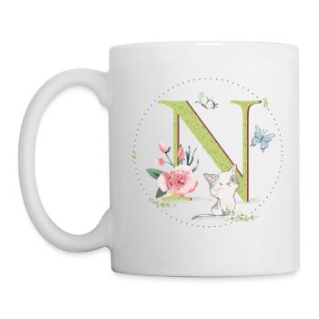 Lettre initiale N avec chat - Mug blanc - blanc - Gauche