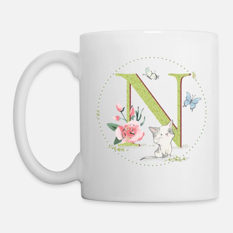 Anfangsbuchstabe N mit Katze - Tasse - Weiß