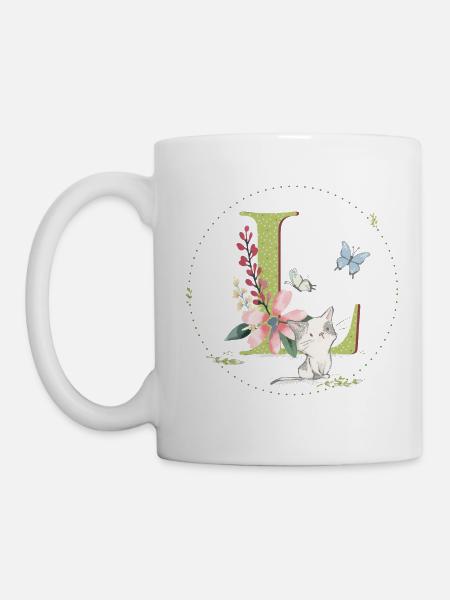 Lettre initiale L avec chat - Mug blanc - blanc
