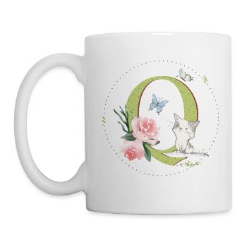 Anfangsbuchstabe Q mit Katze - Tasse - Weiß - Links