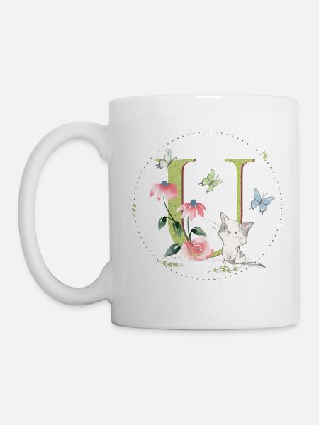 Anfangsbuchstabe U mit Katze - Tasse - Weiß