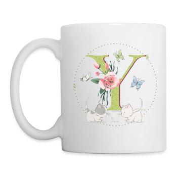 Lettre initiale Y avec chat - Mug blanc - blanc - Gauche