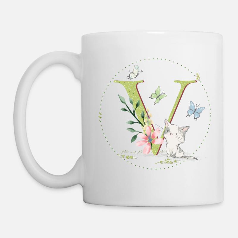 Première lettre V avec chat - Mug blanc - blanc