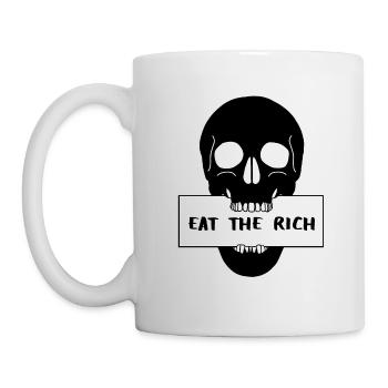 Totenkopf Schädel mit Schild "Eat the Rich" - Tasse - Weiß - Links
