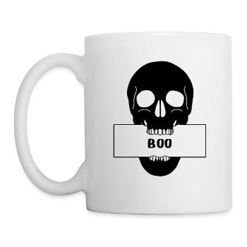 Totenkopf Schädel mit Schild "Boo" - Tasse - Weiß - Links