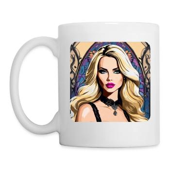 Cooles buntes Girl mit pinken Lippen - Tasse - Weiß - Links