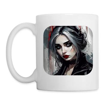 Fille gothique cool aux lèvres rouges - Mug blanc - blanc - Gauche
