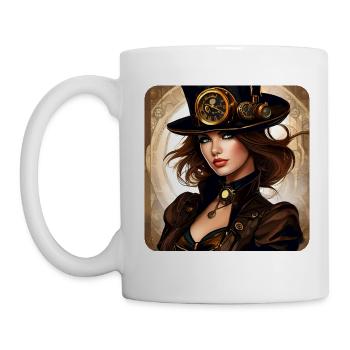 Sexy Steampunk Girl avec chapeau et montre - Mug blanc - blanc - Gauche