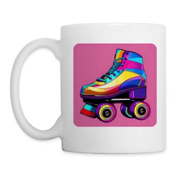 Bunter Disco Rollschuh Retro Style - Tasse - Weiß - Links