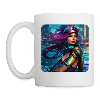 Fille cyberpunk cool avec des lunettes de soleil aviateur - Mug blanc - blanc - Gauche