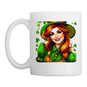 Saint Patricks Day Kobold Mädchen mit Kleeblatt - Tasse - Weiß - Links