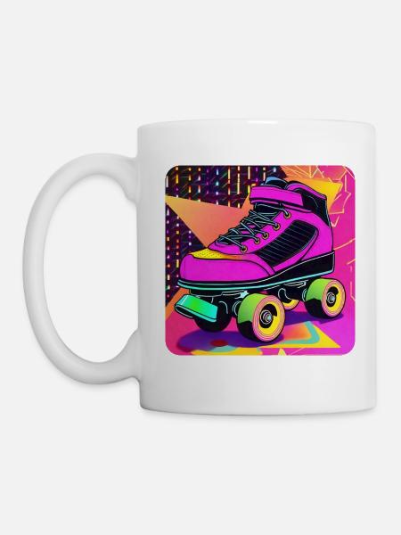 Bunter Disco Rollschuhe im Retro Style - Tasse - Weiß