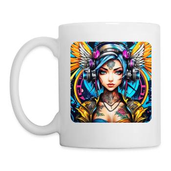 Ange cyberpunk cool avec des écouteurs - Mug blanc - blanc - Gauche