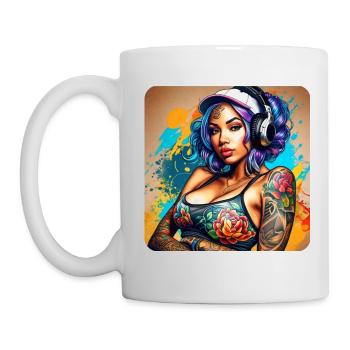 Cool Graffiti Hip Hop Fille avec des écouteurs de musique - Mug blanc - blanc - Gauche