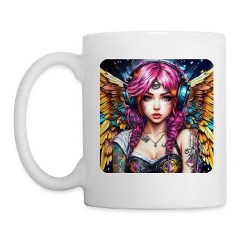 Ange cyberpunk cool avec des écouteurs - Mug blanc - blanc - Gauche