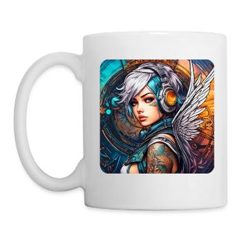 Ange cyberpunk cool avec des écouteurs - Mug blanc - blanc - Gauche