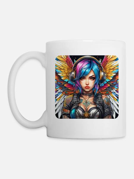Cooler Cyberpunk Engel mit Kopfhörer - Tasse - Weiß