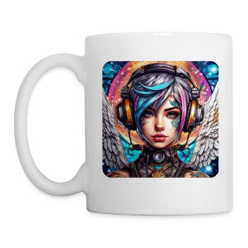 Ange cyberpunk cool avec des écouteurs - Mug blanc - blanc - Gauche