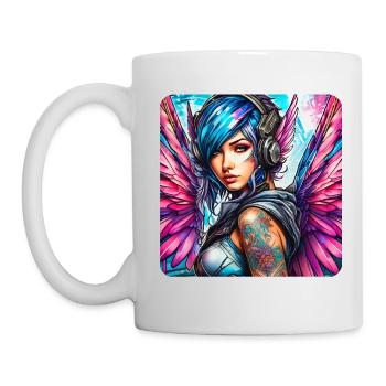 Ange cyberpunk cool avec des écouteurs - Mug blanc - blanc - Gauche